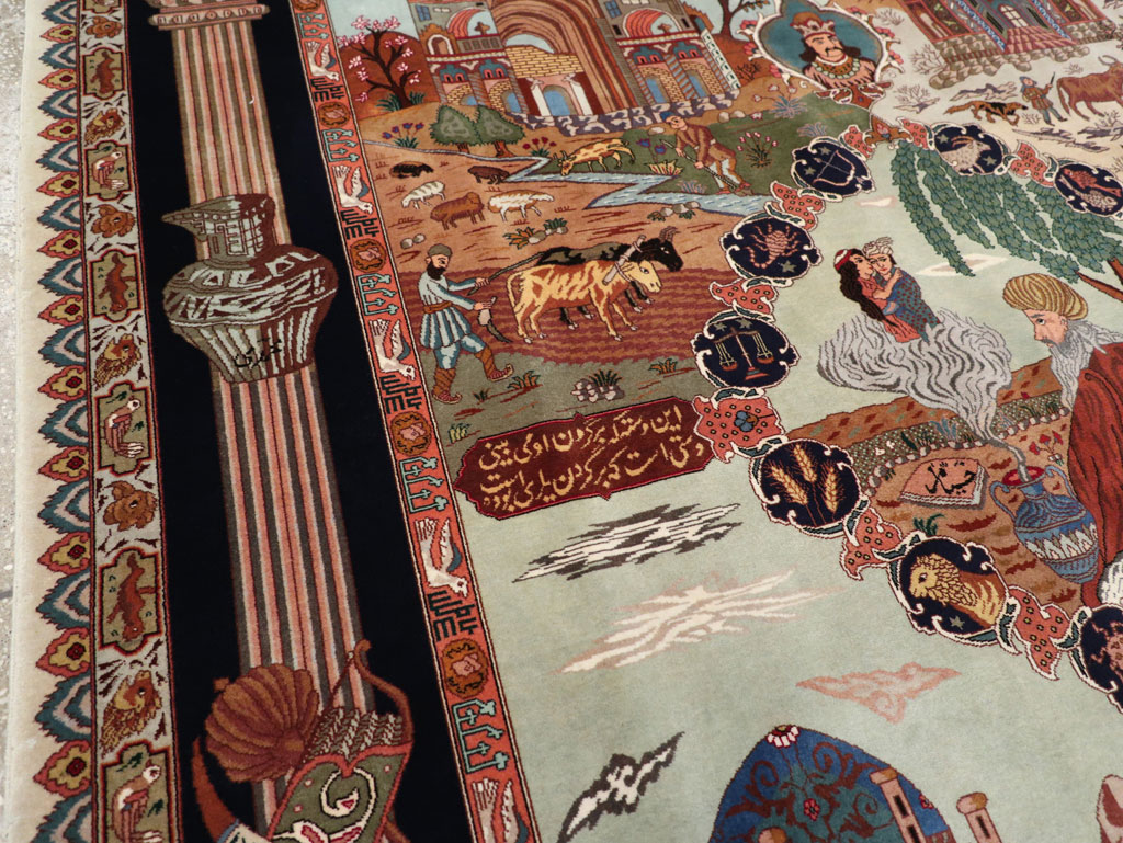 Vintage Persian Tabriz Pictorial Zodiac Accent Carpet, No.31489 - Gss
