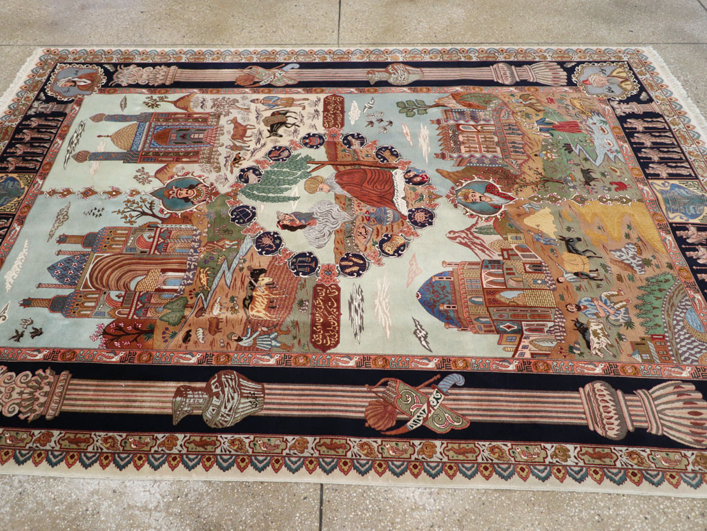 Vintage Persian Tabriz Pictorial Zodiac Accent Carpet, No.31489 - Gss