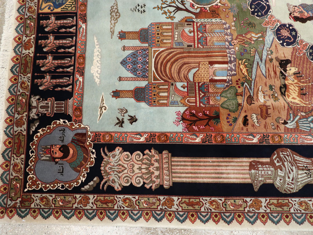 Vintage Persian Tabriz Pictorial Zodiac Accent Carpet, No.31489 - Gss