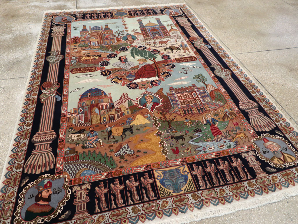 Vintage Persian Tabriz Pictorial Zodiac Accent Carpet, No.31489 - Gss