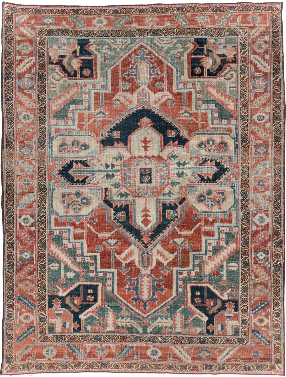 Antique Persian Heriz Accent Rug, No.31508 - Gss