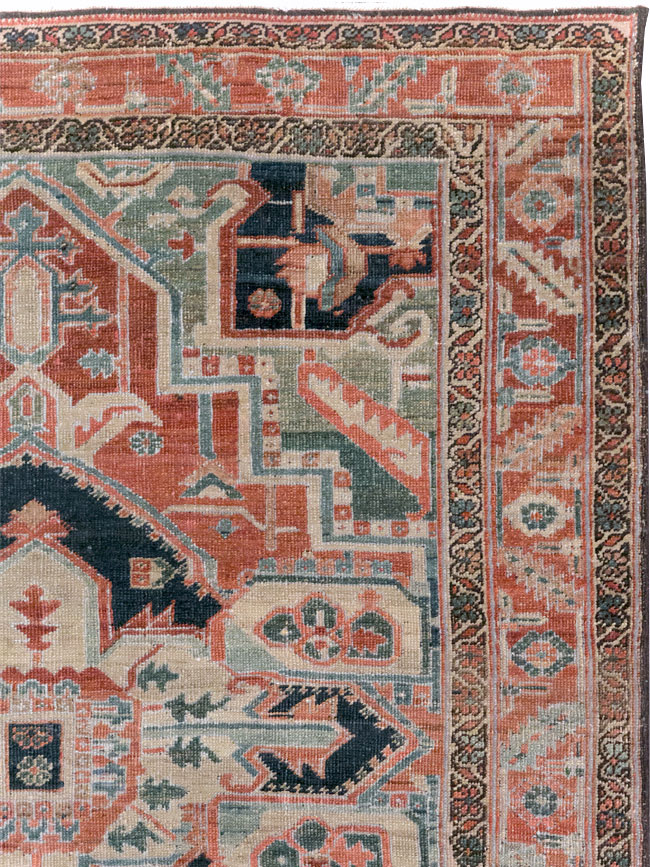Antique Persian Heriz Accent Rug, No.31508 - Gss