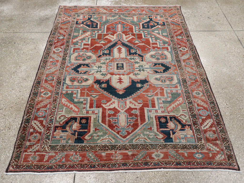 Antique Persian Heriz Accent Rug, No.31508 - Gss