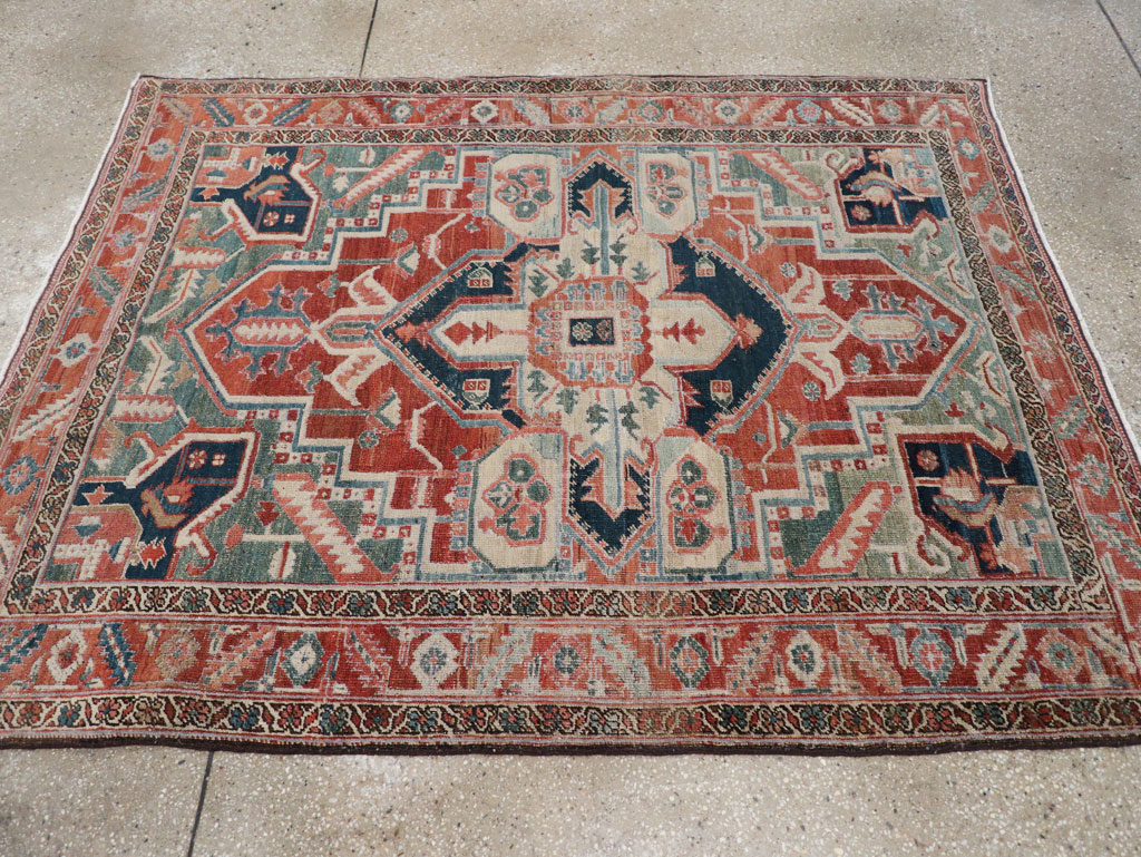 Antique Persian Heriz Accent Rug, No.31508 - Gss