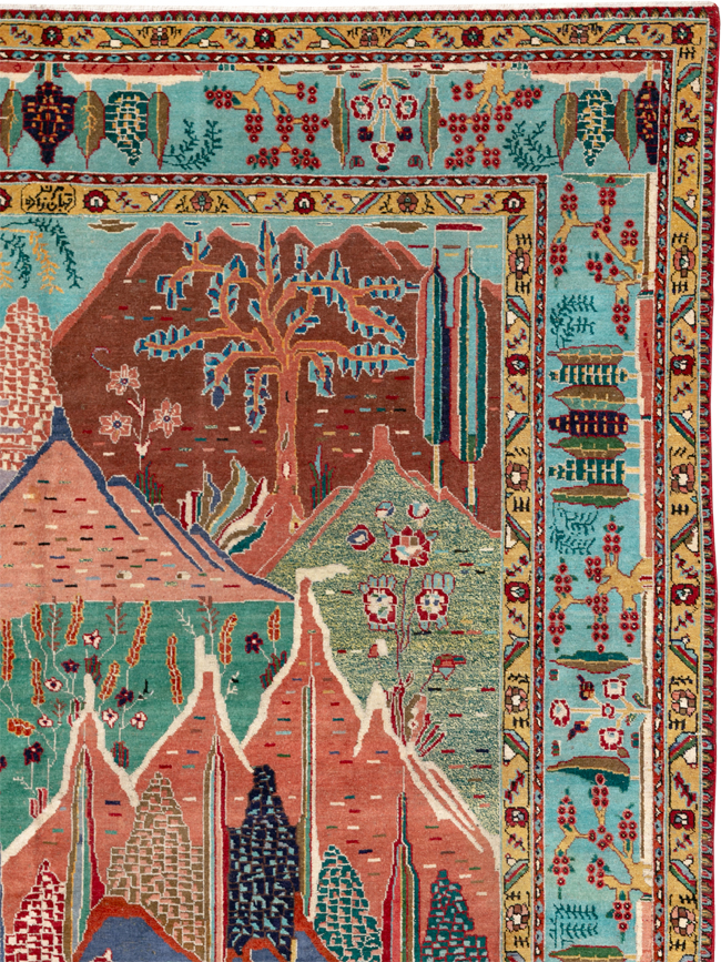 Vintage Persian Tabriz Pictorial Room Size Carpet, No.31566 - Gss