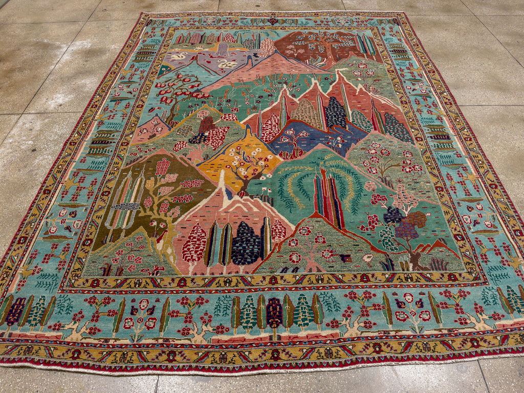 Vintage Persian Tabriz Pictorial Room Size Carpet, No.31566 - Gss