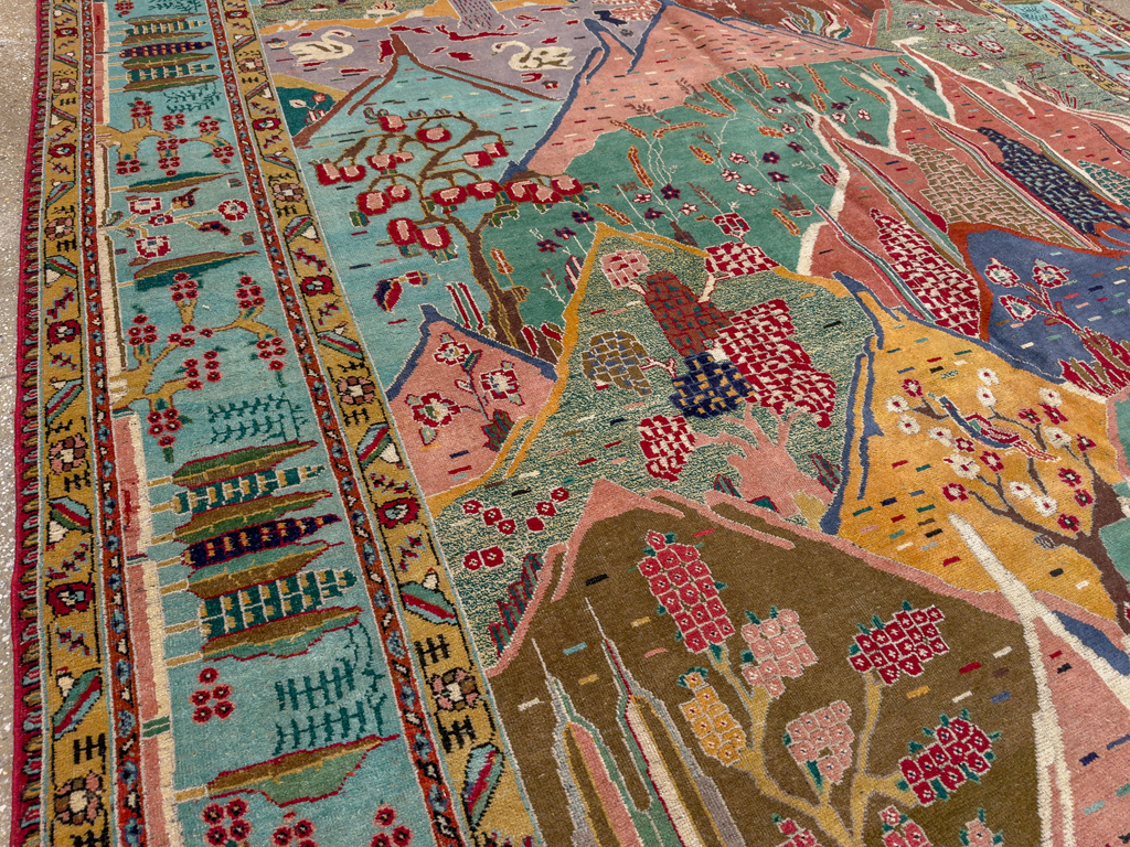 Vintage Persian Tabriz Pictorial Room Size Carpet, No.31566 - Gss