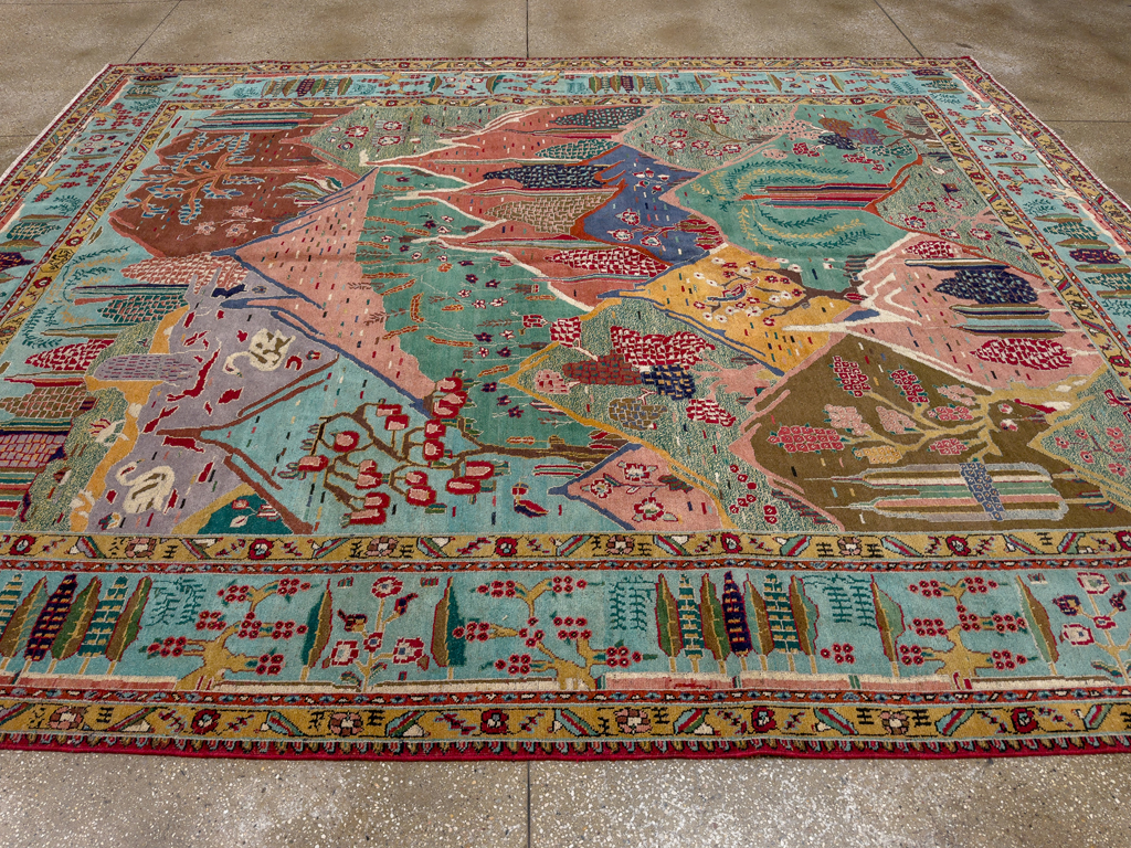 Vintage Persian Tabriz Pictorial Room Size Carpet, No.31566 - Gss