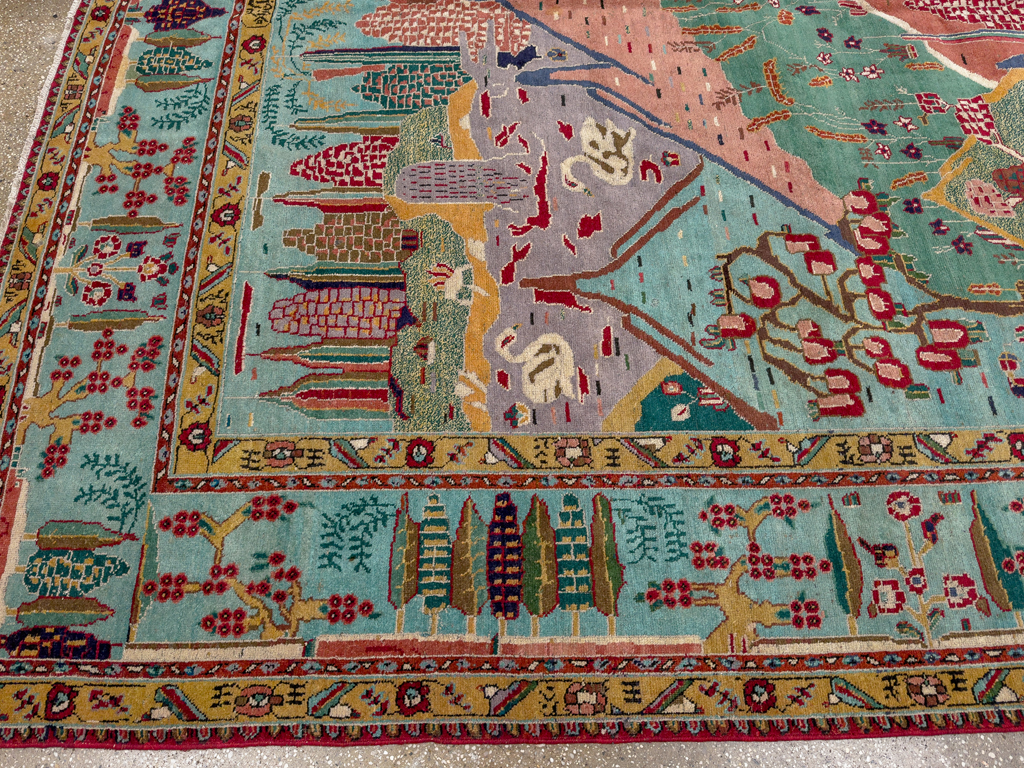 Vintage Persian Tabriz Pictorial Room Size Carpet, No.31566 - Gss