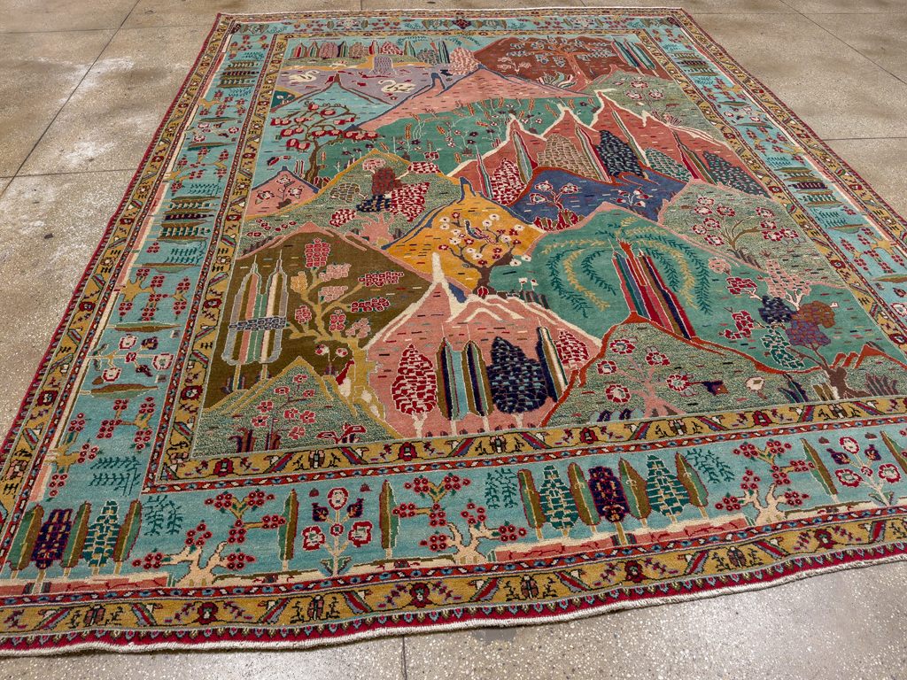 Vintage Persian Tabriz Pictorial Room Size Carpet, No.31566 - Gss