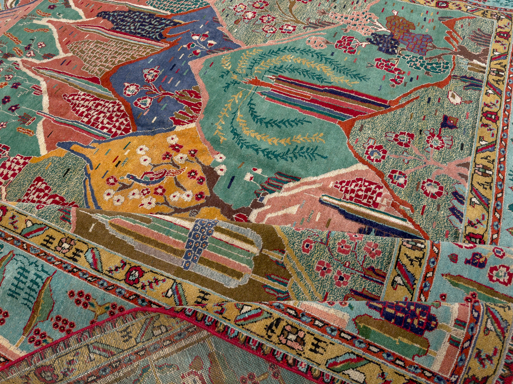 Vintage Persian Tabriz Pictorial Room Size Carpet, No.31566 - Gss