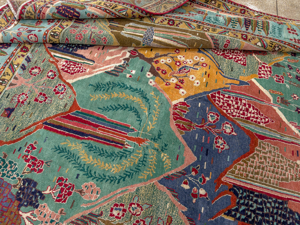 Vintage Persian Tabriz Pictorial Room Size Carpet, No.31566 - Gss