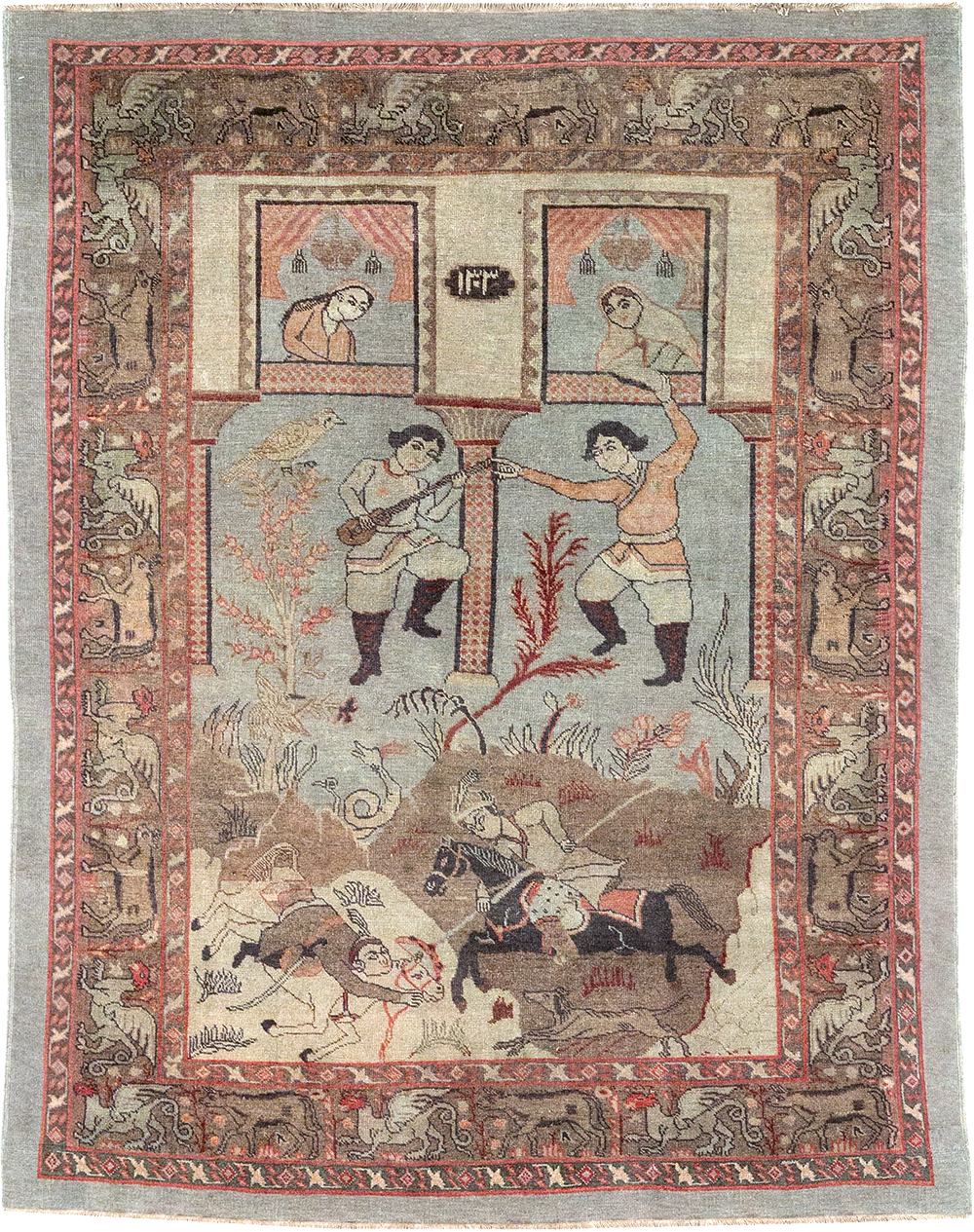 Antique Persian Pictorial Tabriz Rug, No.31588 - Gss