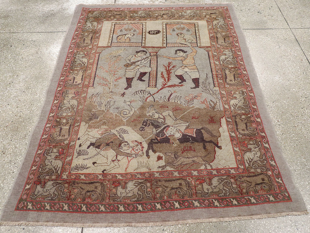 Antique Persian Pictorial Tabriz Rug, No.31588 - Gss