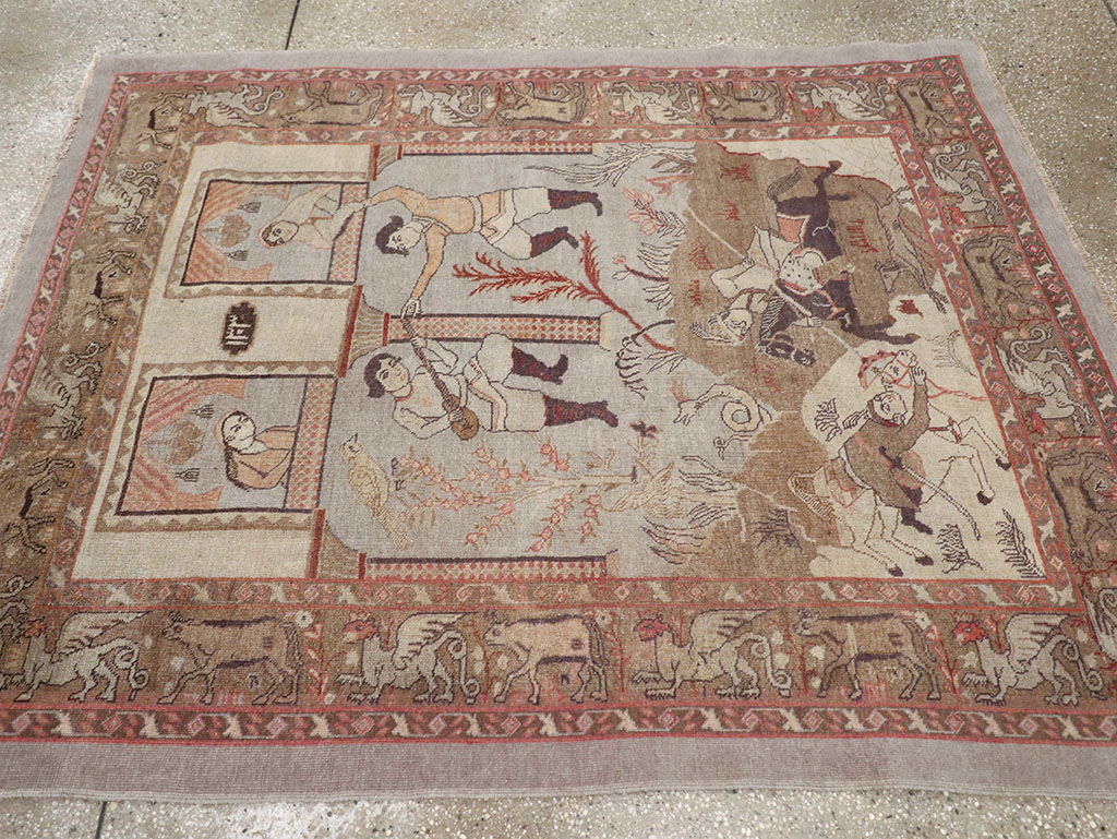 Antique Persian Pictorial Tabriz Rug, No.31588 - Gss