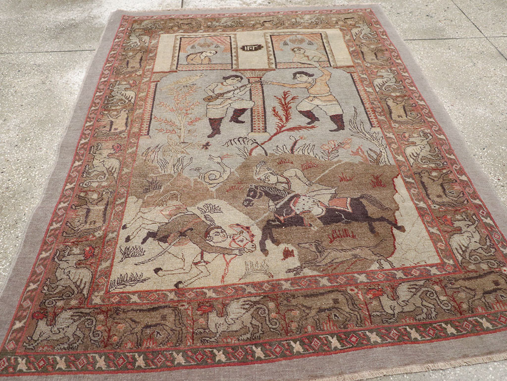Antique Persian Pictorial Tabriz Rug, No.31588 - Gss