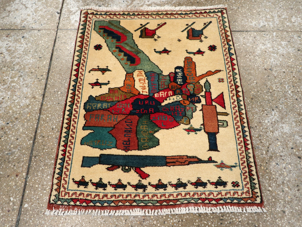 Vintage Afghan Pictorial War Map Rug, No.31625 - Gss