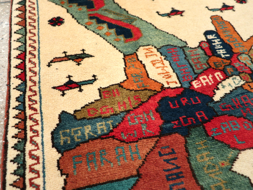 Vintage Afghan Pictorial War Map Rug, No.31625 - Gss