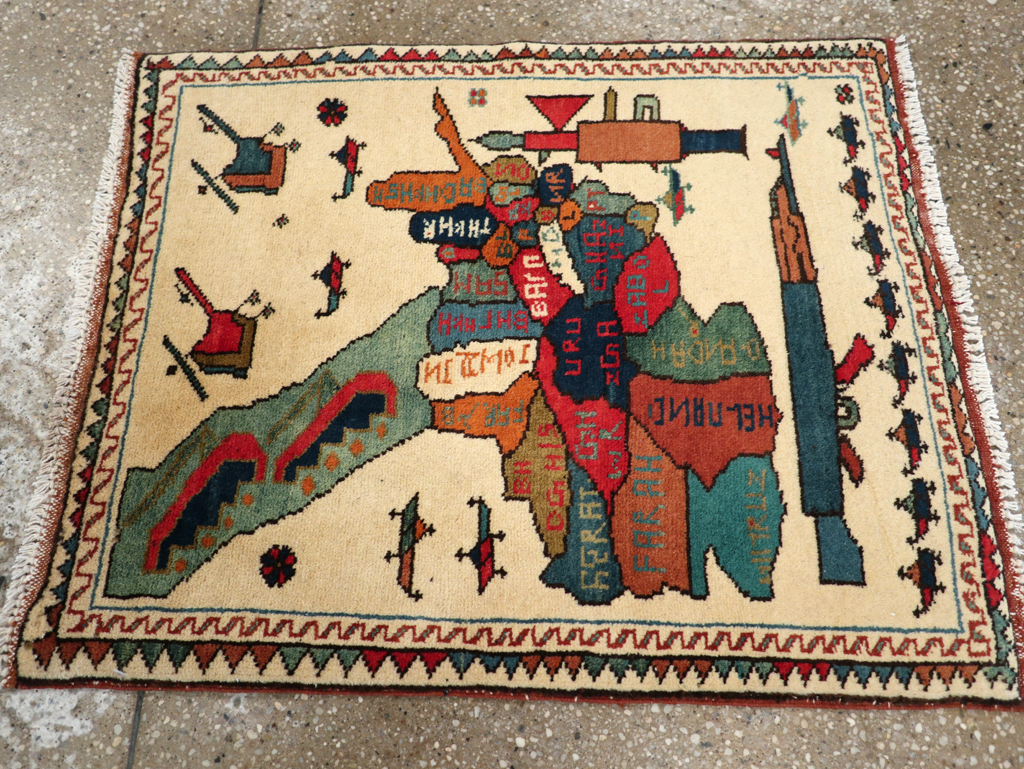 Vintage Afghan Pictorial War Map Rug, No.31625 - Gss
