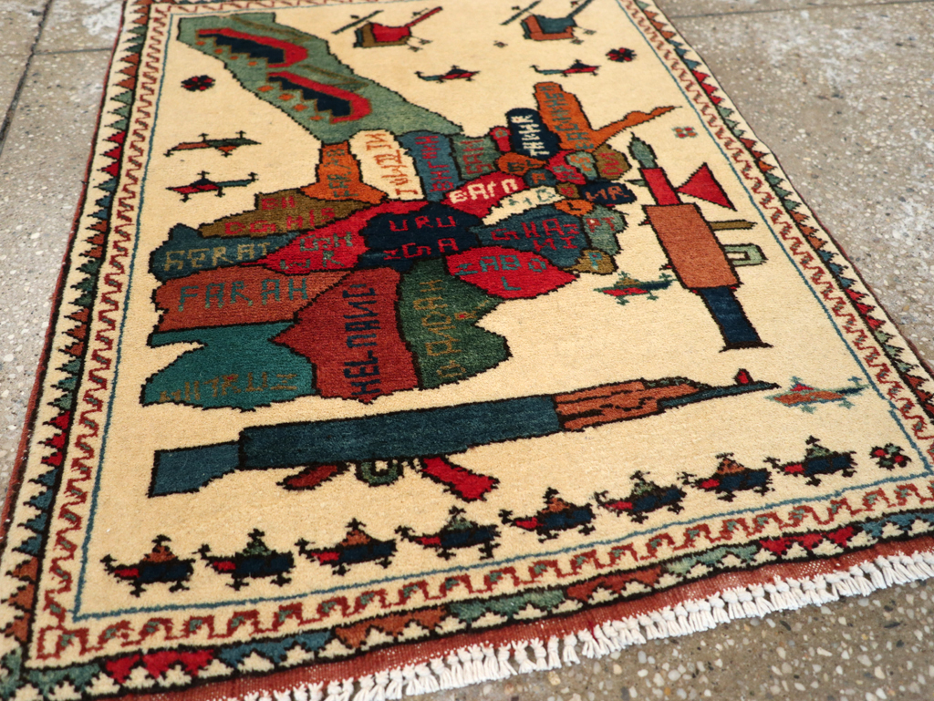 Vintage Afghan Pictorial War Map Rug, No.31625 - Gss
