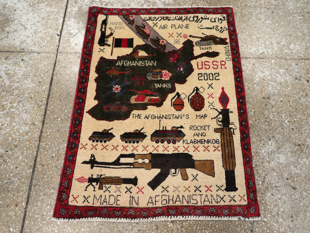 Vintage Afghan Pictorial War Map Rug, No.31626 - Gss