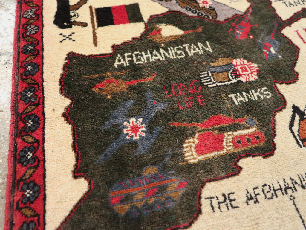 Vintage Afghan Pictorial War Map Rug, No.31626 - Gss