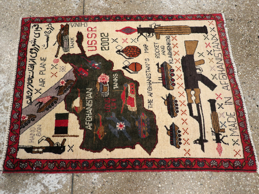 Vintage Afghan Pictorial War Map Rug, No.31626 - Gss