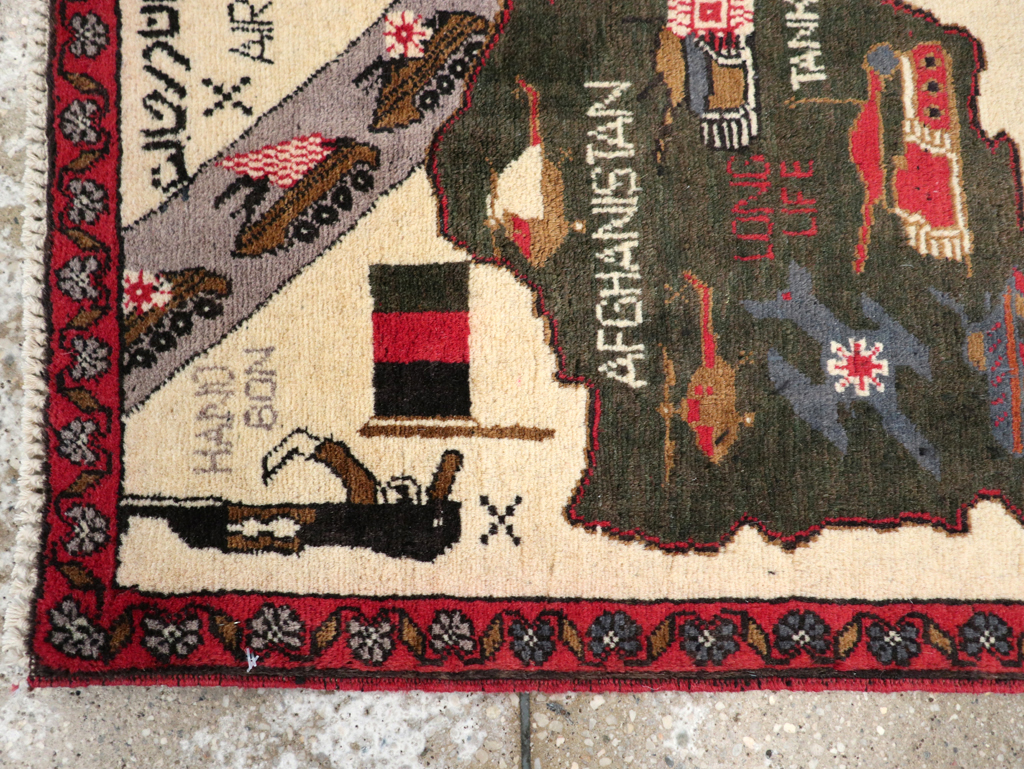 Vintage Afghan Pictorial War Map Rug, No.31626 - Gss