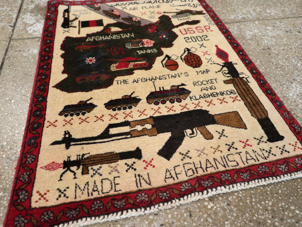 Vintage Afghan Pictorial War Map Rug, No.31626 - Gss