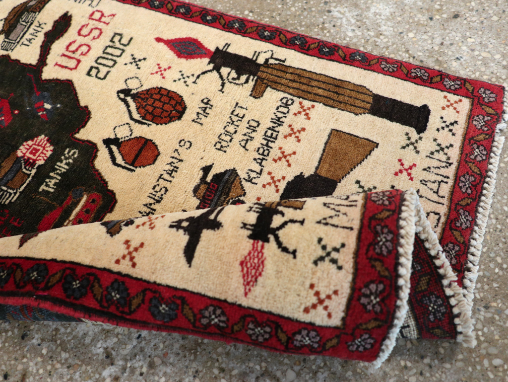 Vintage Afghan Pictorial War Map Rug, No.31626 - Gss