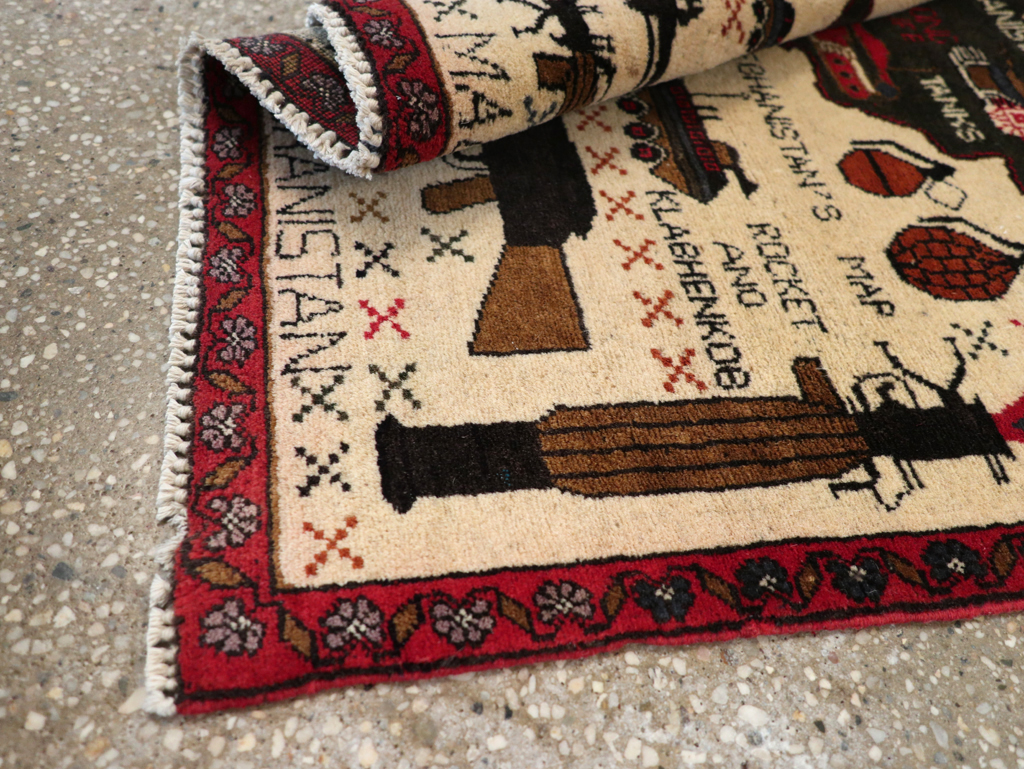 Vintage Afghan Pictorial War Map Rug, No.31626 - Gss