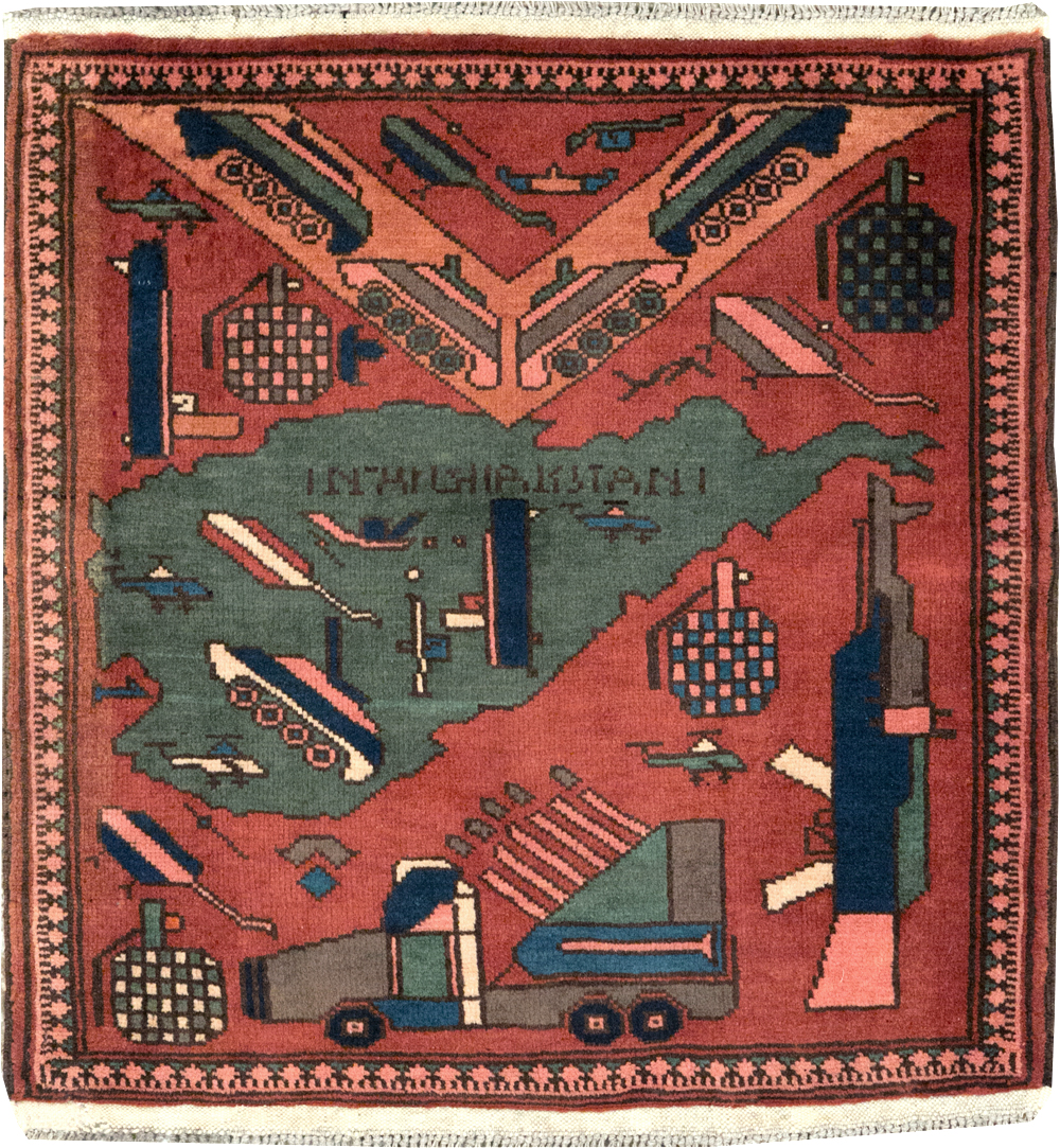 Vintage Afghan Pictorial War Map Rug, No.31627 - Gss