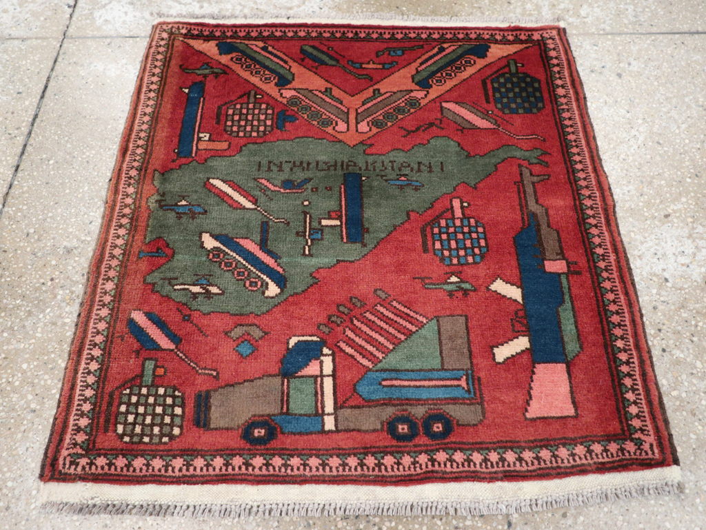 Vintage Afghan Pictorial War Map Rug, No.31627 - Gss