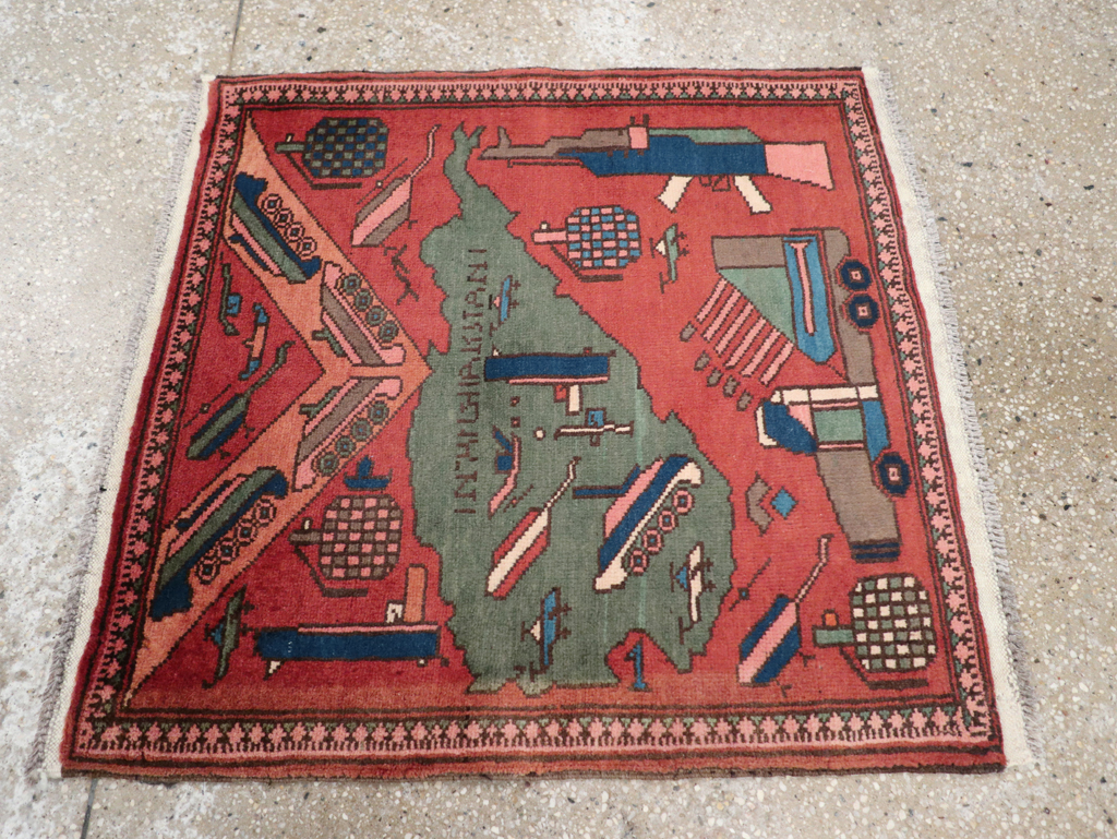 Vintage Afghan Pictorial War Map Rug, No.31627 - Gss