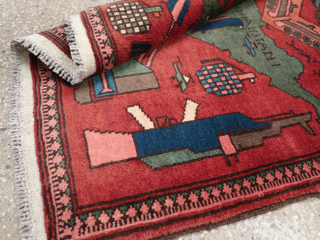 Vintage Afghan Pictorial War Map Rug, No.31627 - Gss