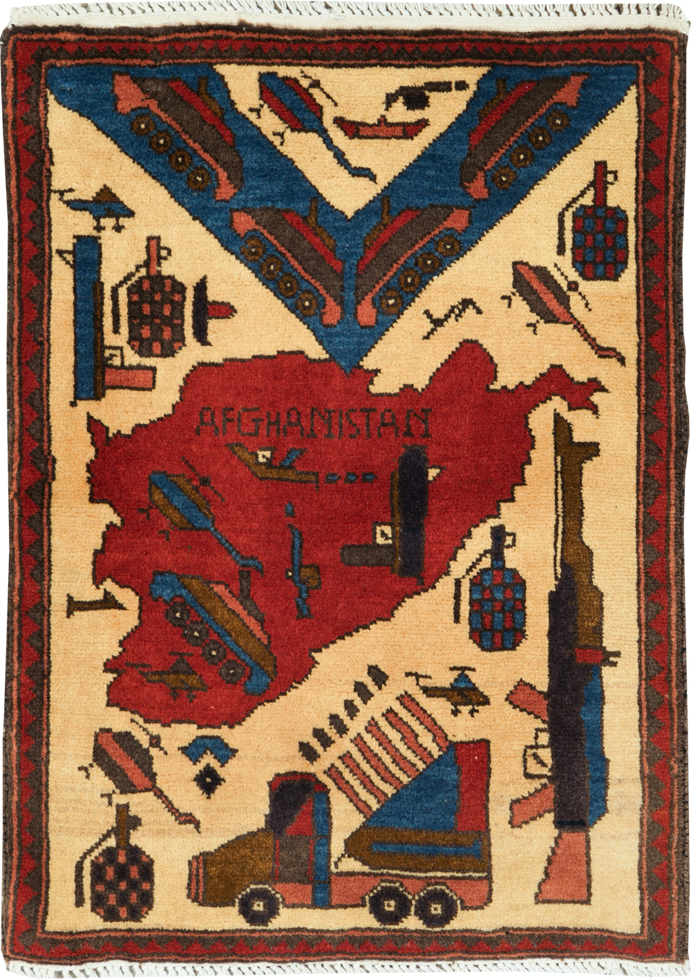 Vintage Afghan Pictorial War Map Rug, No.31628 - Gss