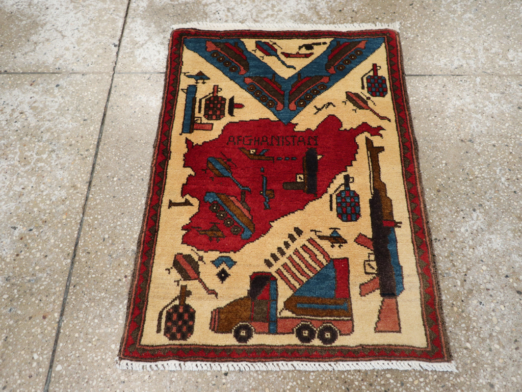 Vintage Afghan Pictorial War Map Rug, No.31628 - Gss