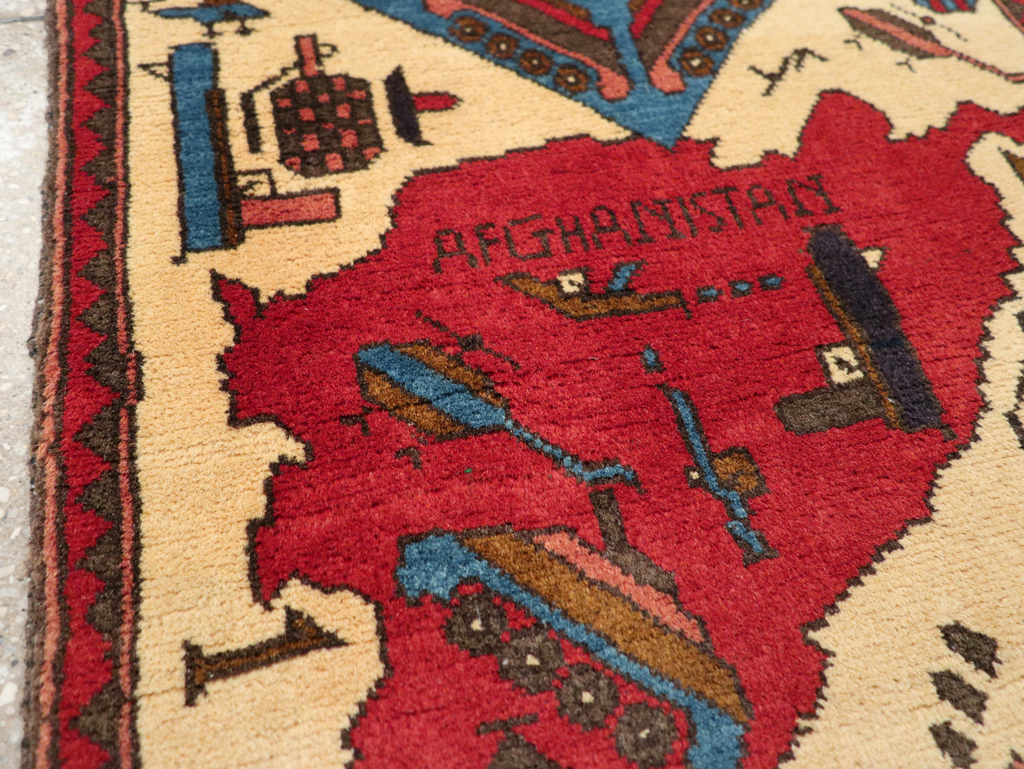 Vintage Afghan Pictorial War Map Rug, No.31628 - Gss