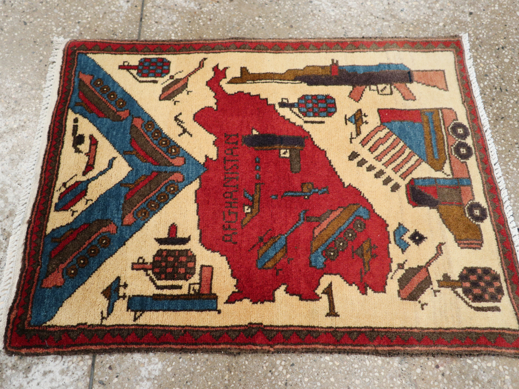 Vintage Afghan Pictorial War Map Rug, No.31628 - Gss