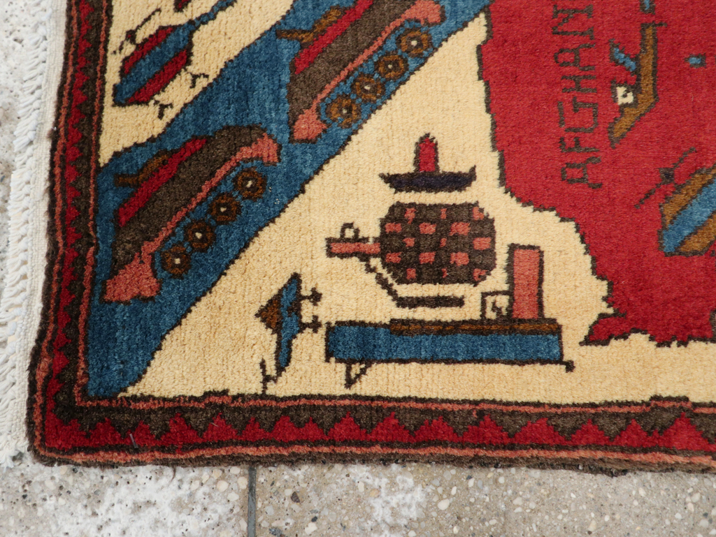 Vintage Afghan Pictorial War Map Rug, No.31628 - Gss