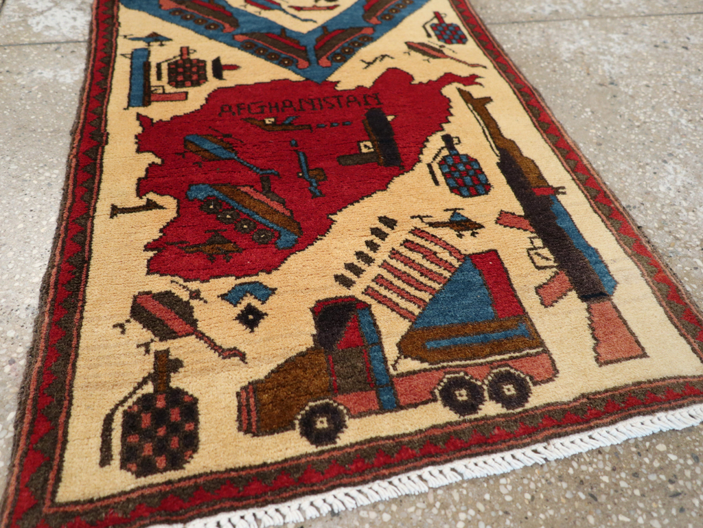 Vintage Afghan Pictorial War Map Rug, No.31628 - Gss