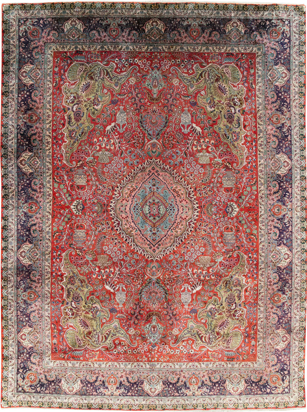 Silk Vintage Persian Tabriz Room Size Carpet, No.31635 - Gss