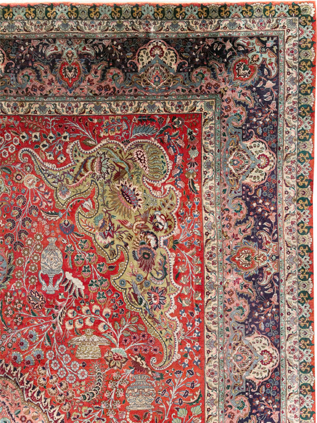 Silk Vintage Persian Tabriz Room Size Carpet, No.31635 - Gss