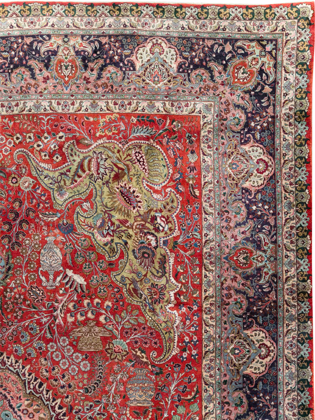 Silk Vintage Persian Tabriz Room Size Carpet, No.31635 - Gss