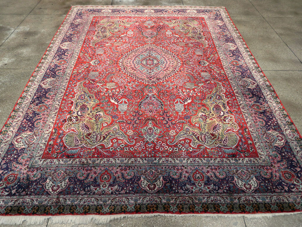 Silk Vintage Persian Tabriz Room Size Carpet, No.31635 - Gss