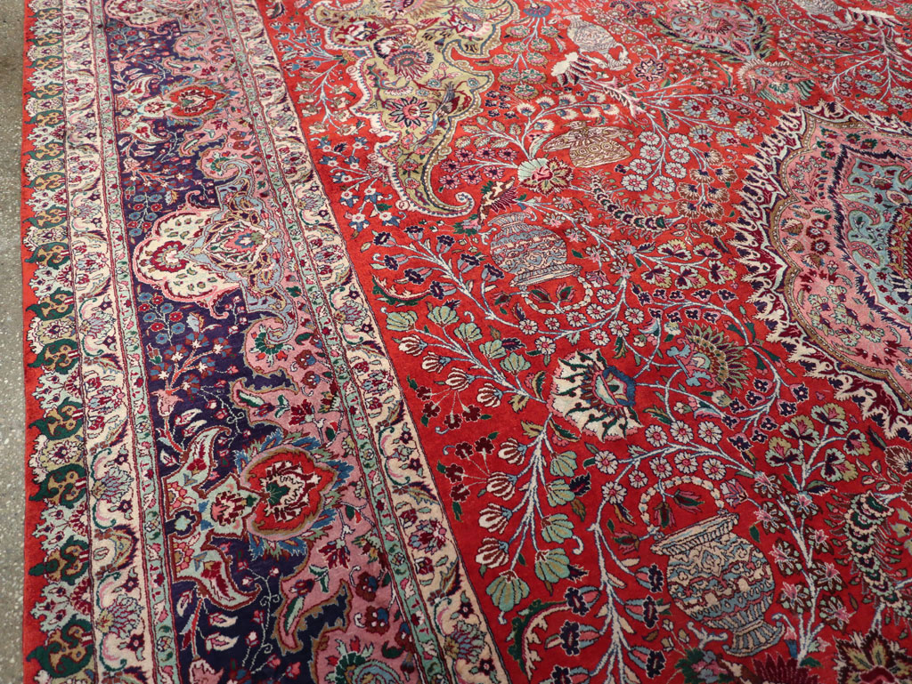 Silk Vintage Persian Tabriz Room Size Carpet, No.31635 - Gss