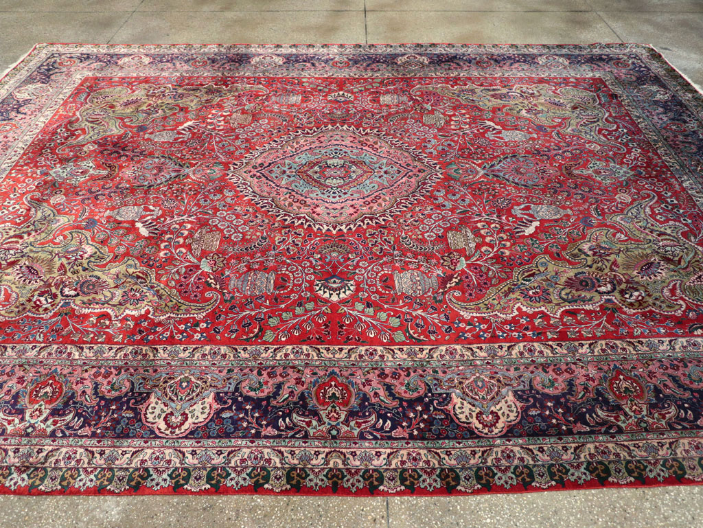 Silk Vintage Persian Tabriz Room Size Carpet, No.31635 - Gss