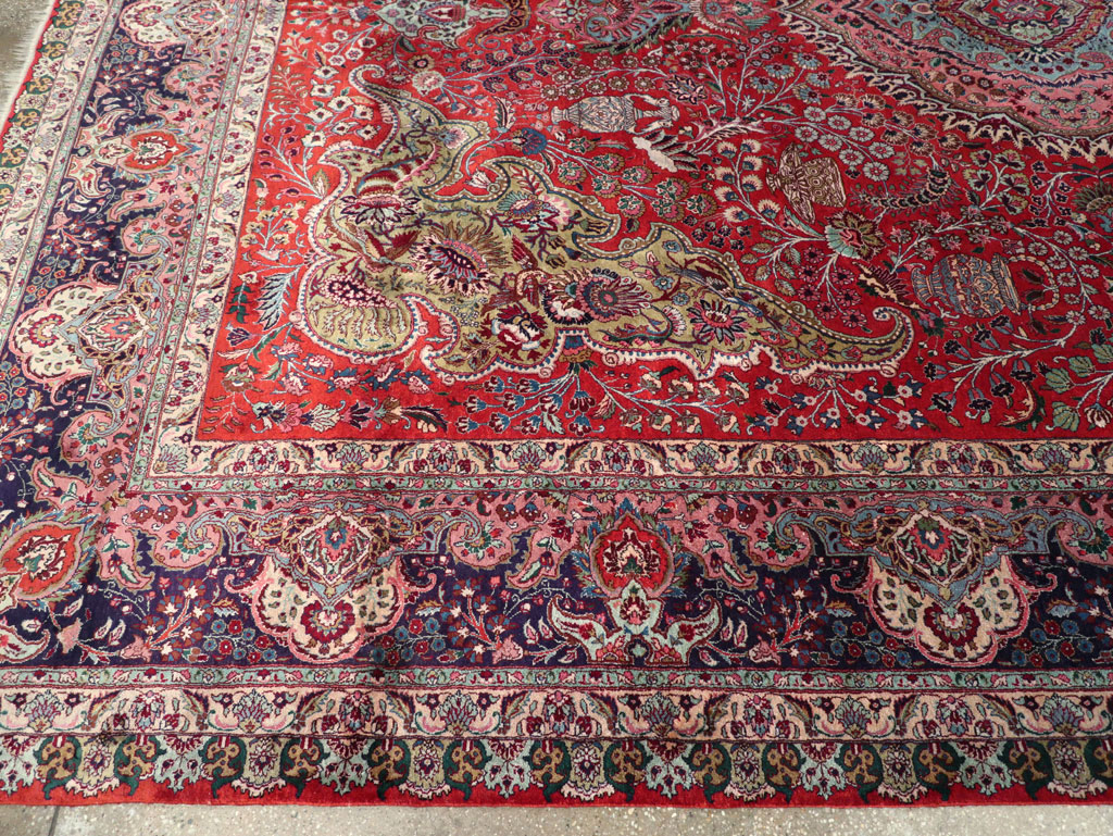 Silk Vintage Persian Tabriz Room Size Carpet, No.31635 - Gss