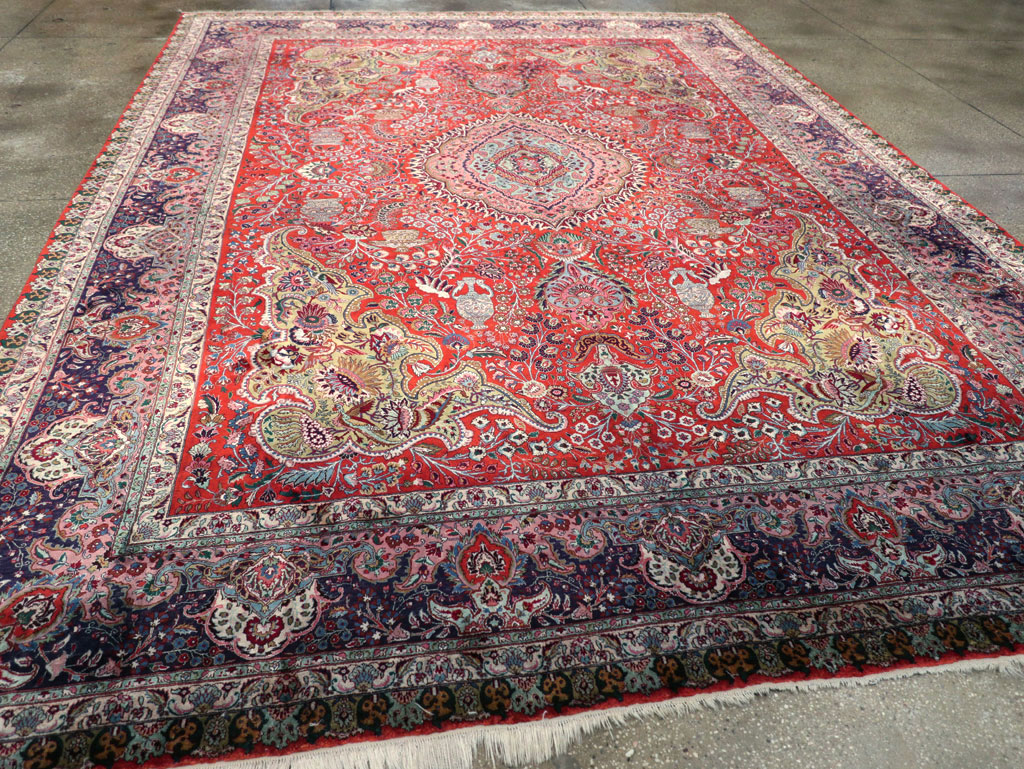 Silk Vintage Persian Tabriz Room Size Carpet, No.31635 - Gss