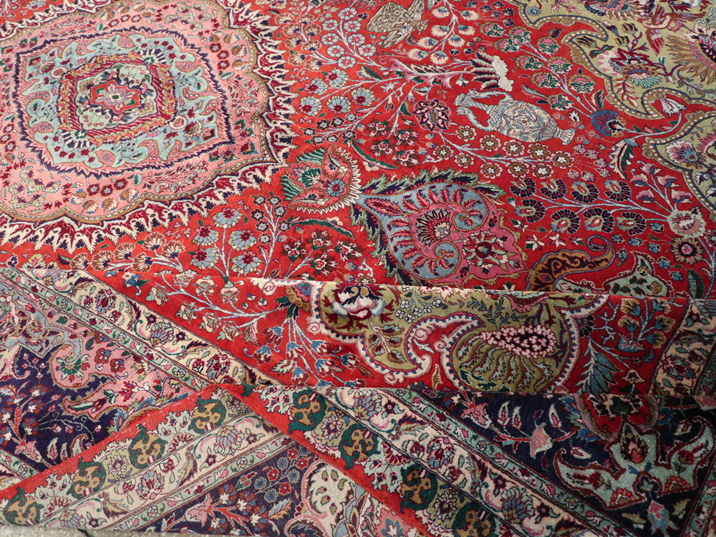 Silk Vintage Persian Tabriz Room Size Carpet, No.31635 - Gss